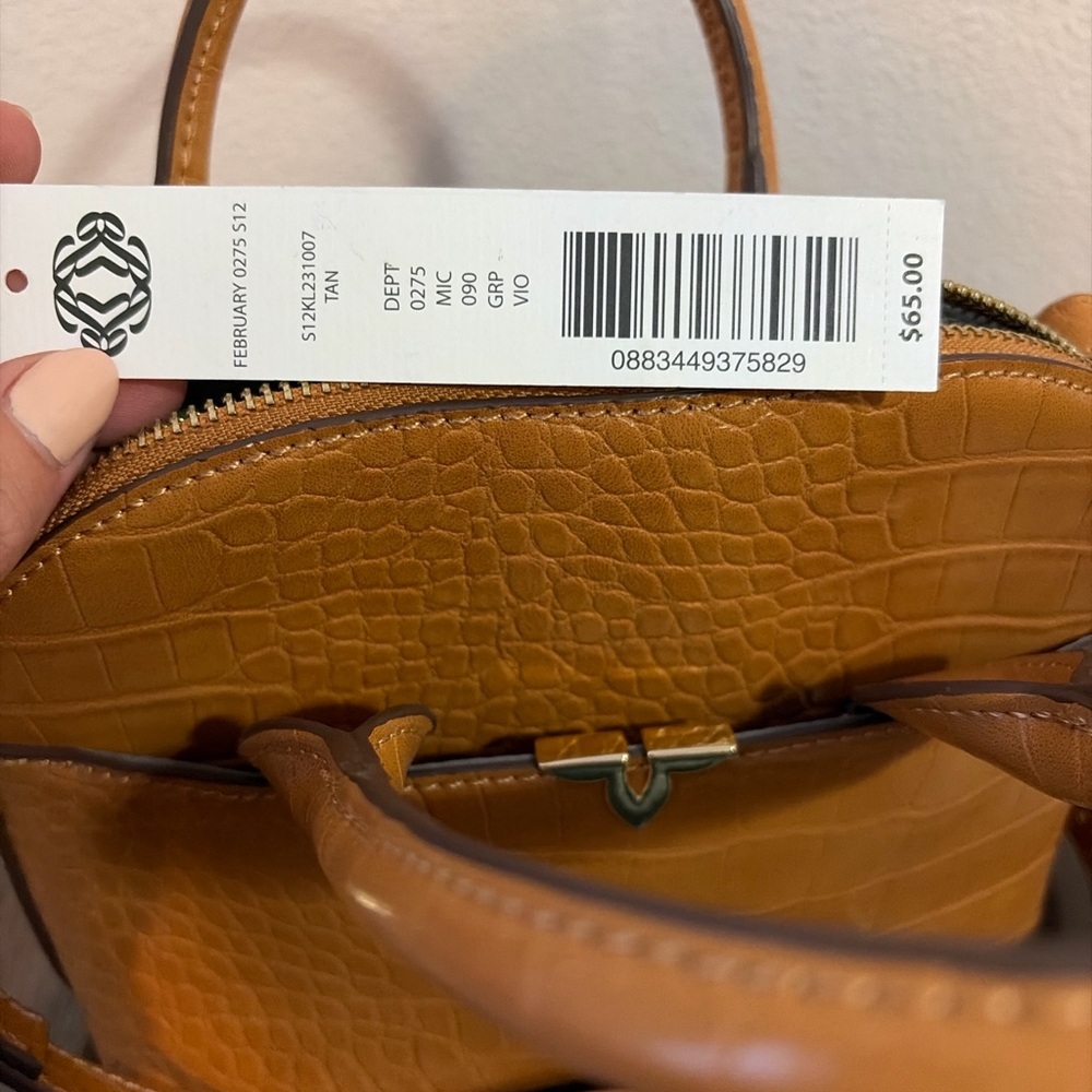 Kate Landry Tan Croc Embossed Mini Satchel Crossbody Bag - Picture 7 of 7